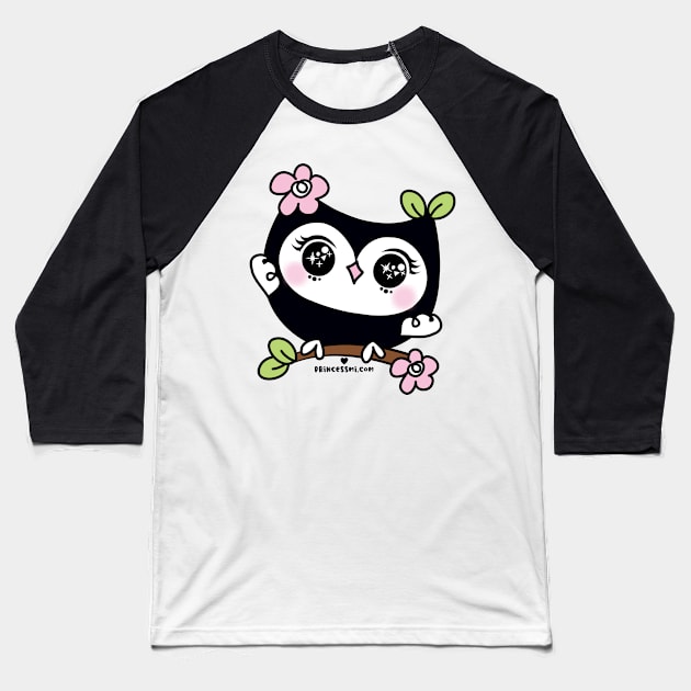 cute kawaii owl art on the tree branch Baseball T-Shirt by princessmi-com